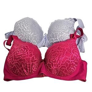 Vadalala Lot of Two Gray & Maroon Adjustable Strap Three Hook Bra's Size 36DD